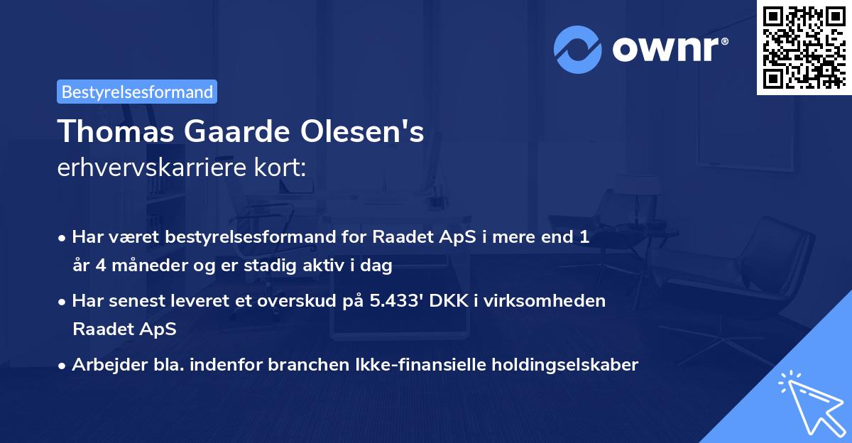 Thomas Gaarde Olesen's erhvervskarriere kort