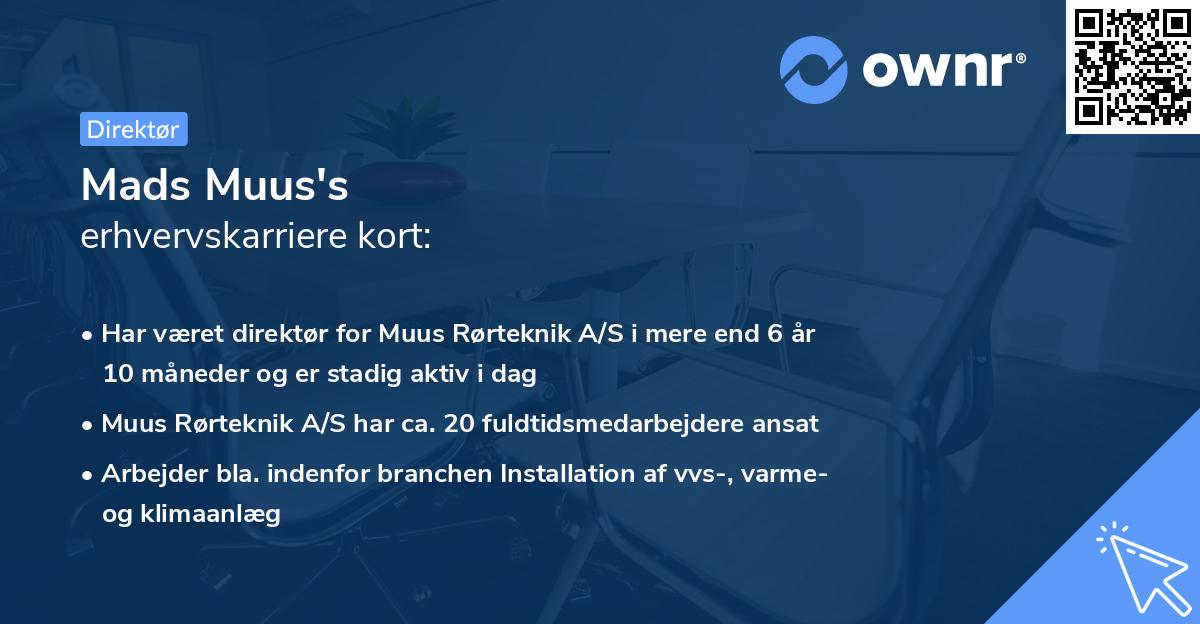 Mads Muus's erhvervskarriere kort