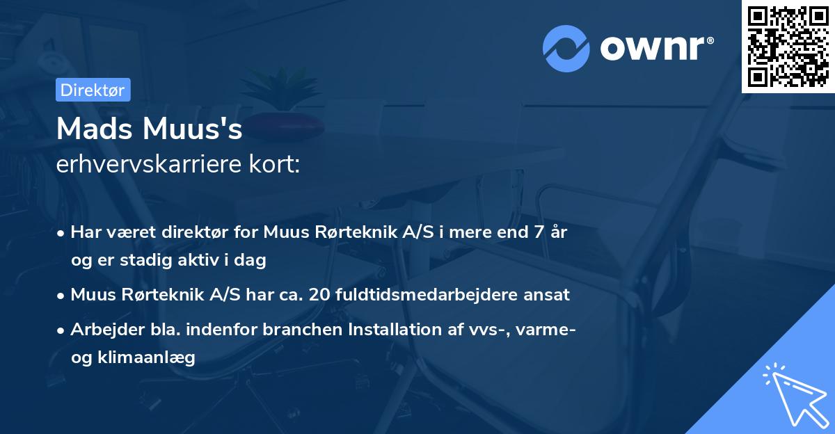 Mads Muus's erhvervskarriere kort