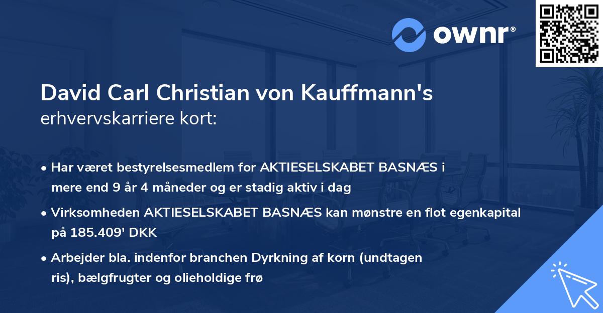 David Carl Christian von Kauffmann's erhvervskarriere kort
