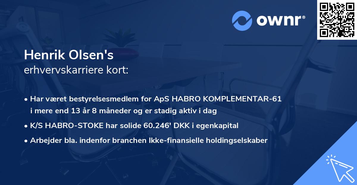 Henrik Olsen's erhvervskarriere kort