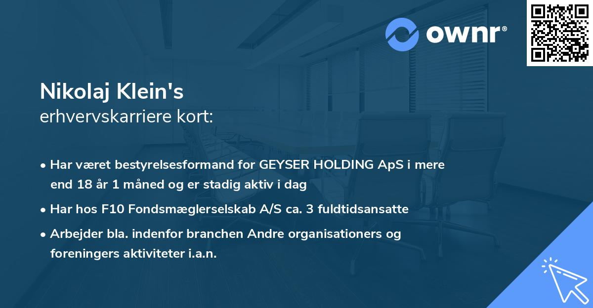 Nikolaj Klein's erhvervskarriere kort
