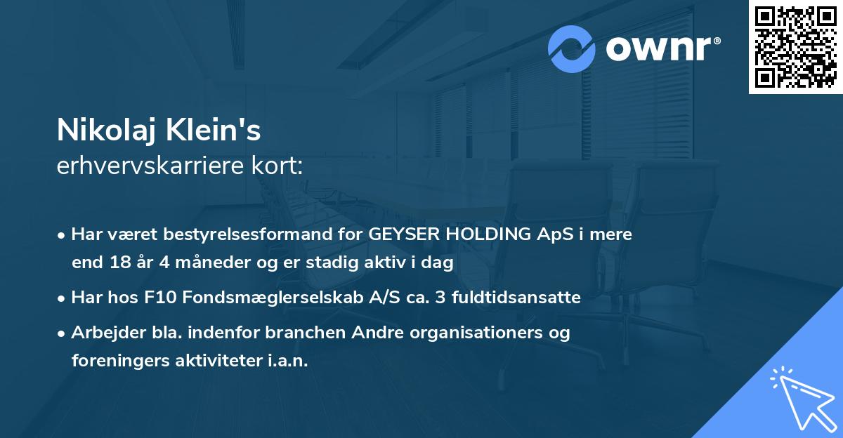 Nikolaj Klein's erhvervskarriere kort