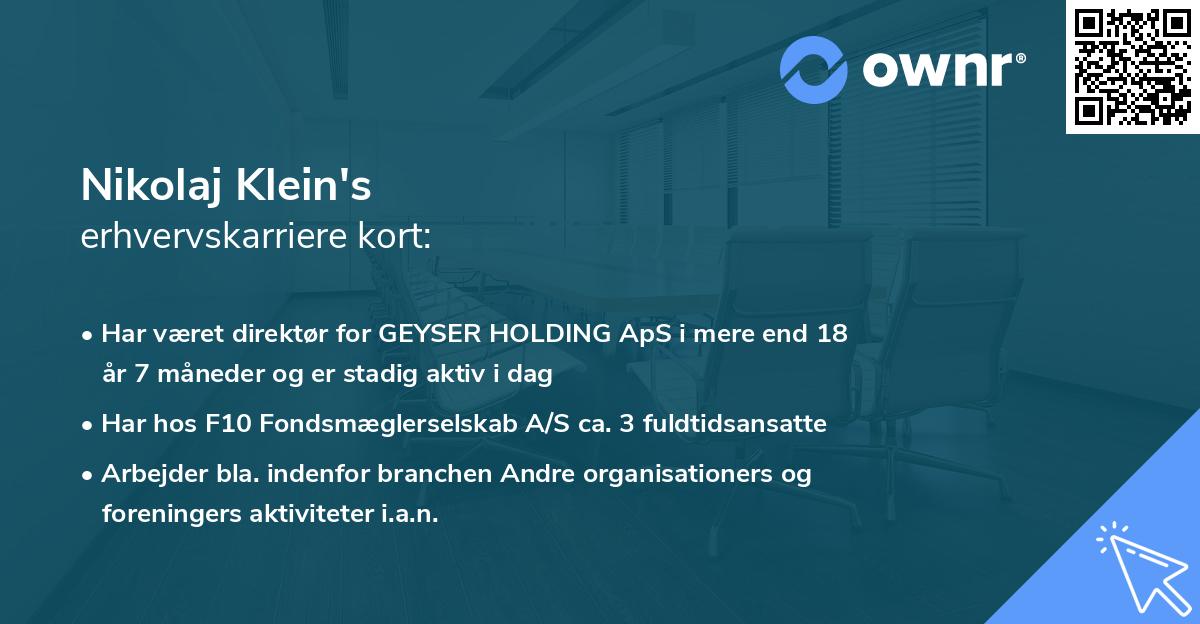 Nikolaj Klein's erhvervskarriere kort