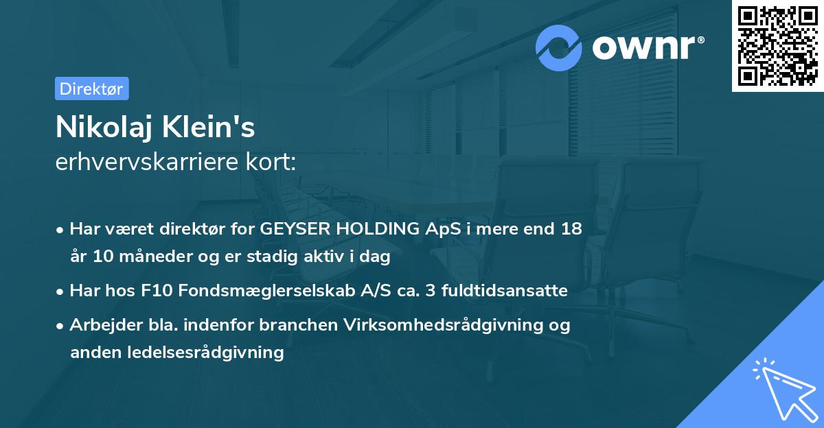Nikolaj Klein's erhvervskarriere kort