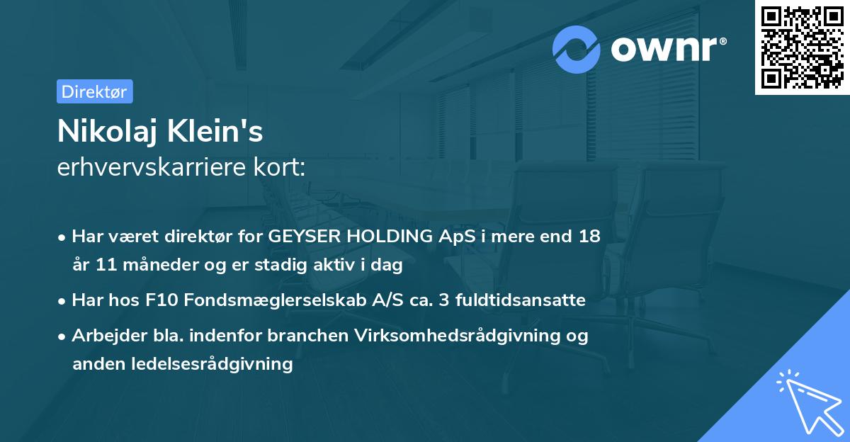 Nikolaj Klein's erhvervskarriere kort