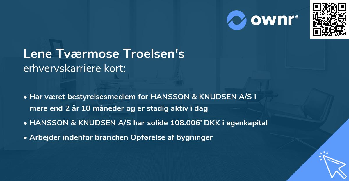 Lene Tværmose Troelsen's erhvervskarriere kort