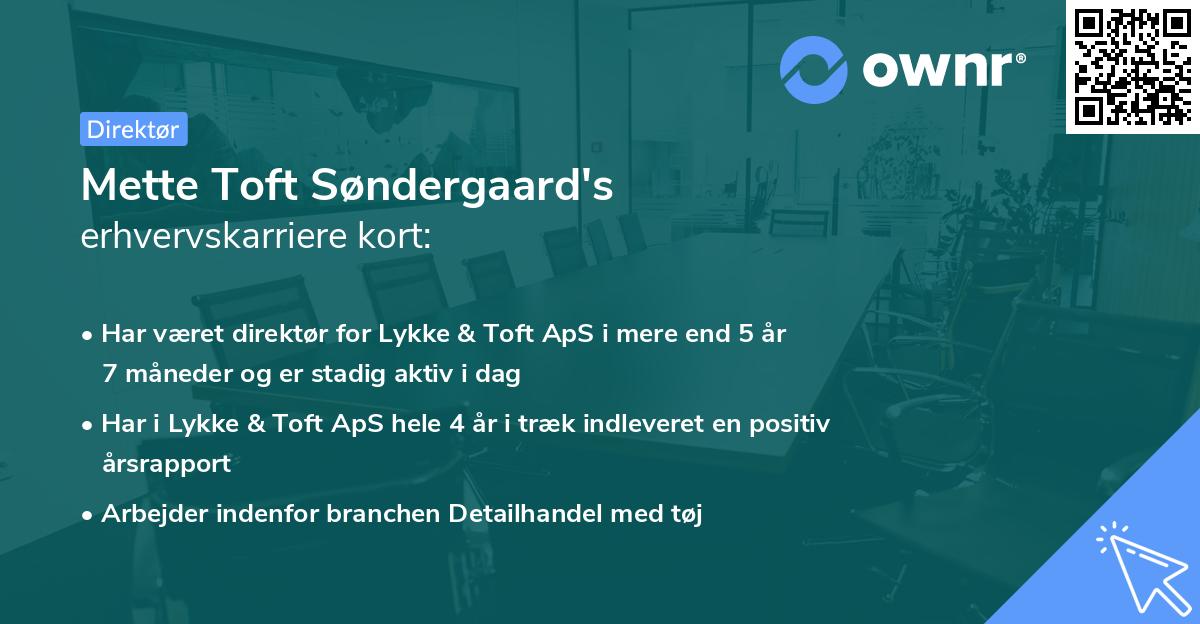 Mette Toft Søndergaard's erhvervskarriere kort