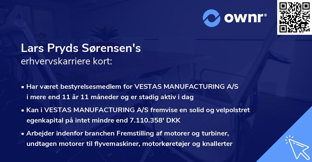 Lars Pryds Sørensen's erhvervskarriere kort
