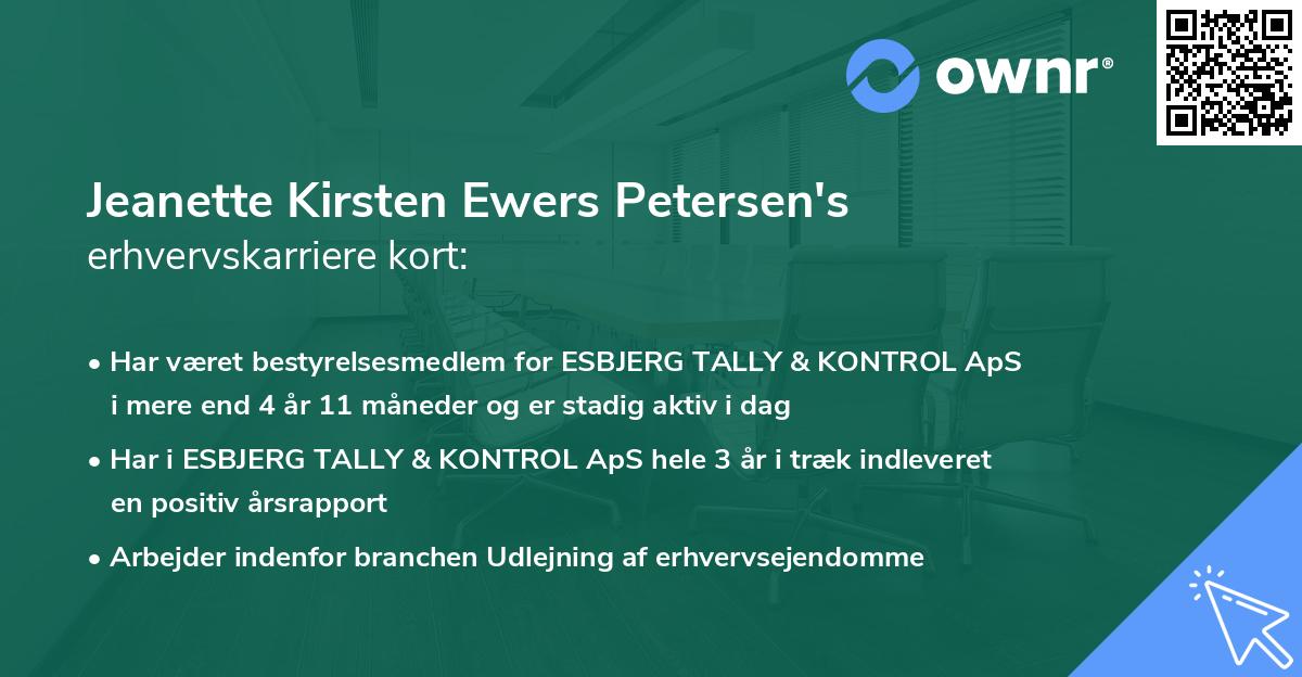 Jeanette Kirsten Ewers Petersen's erhvervskarriere kort