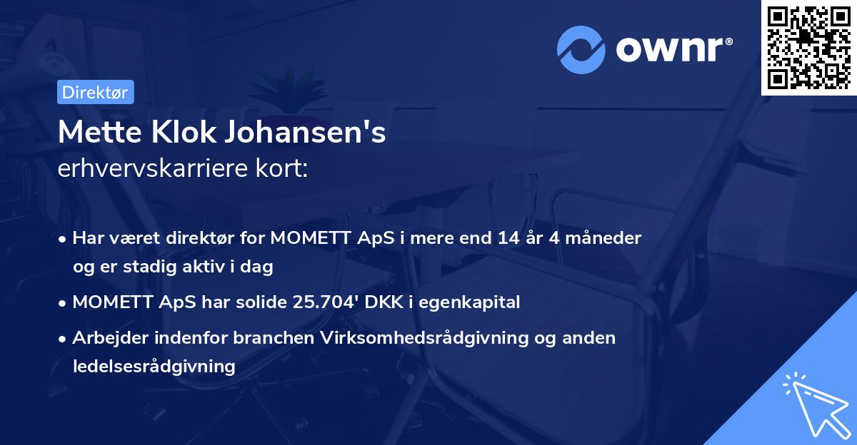 Mette Klok Johansen's erhvervskarriere kort