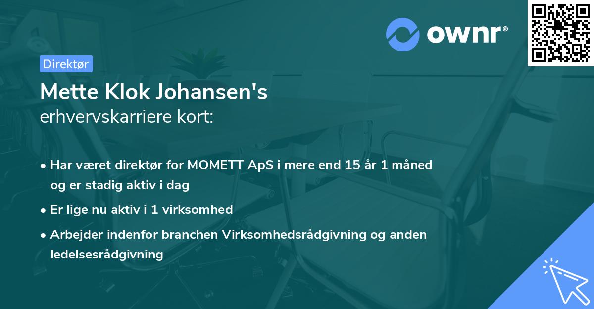 Mette Klok Johansen's erhvervskarriere kort