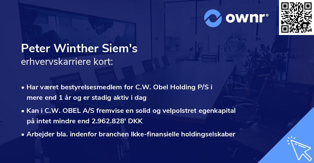 Peter Winther Siem's erhvervskarriere kort