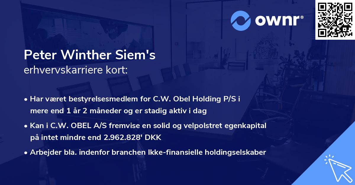 Peter Winther Siem's erhvervskarriere kort