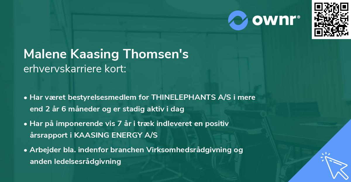 Malene Kaasing Thomsen's erhvervskarriere kort