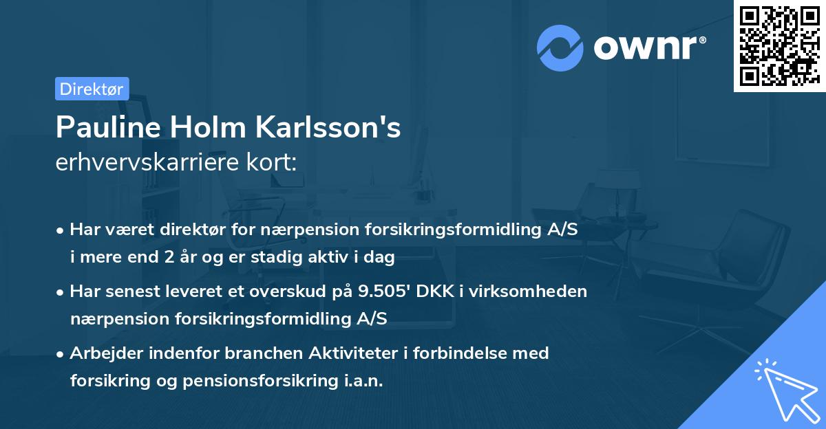 Pauline Holm Karlsson's erhvervskarriere kort