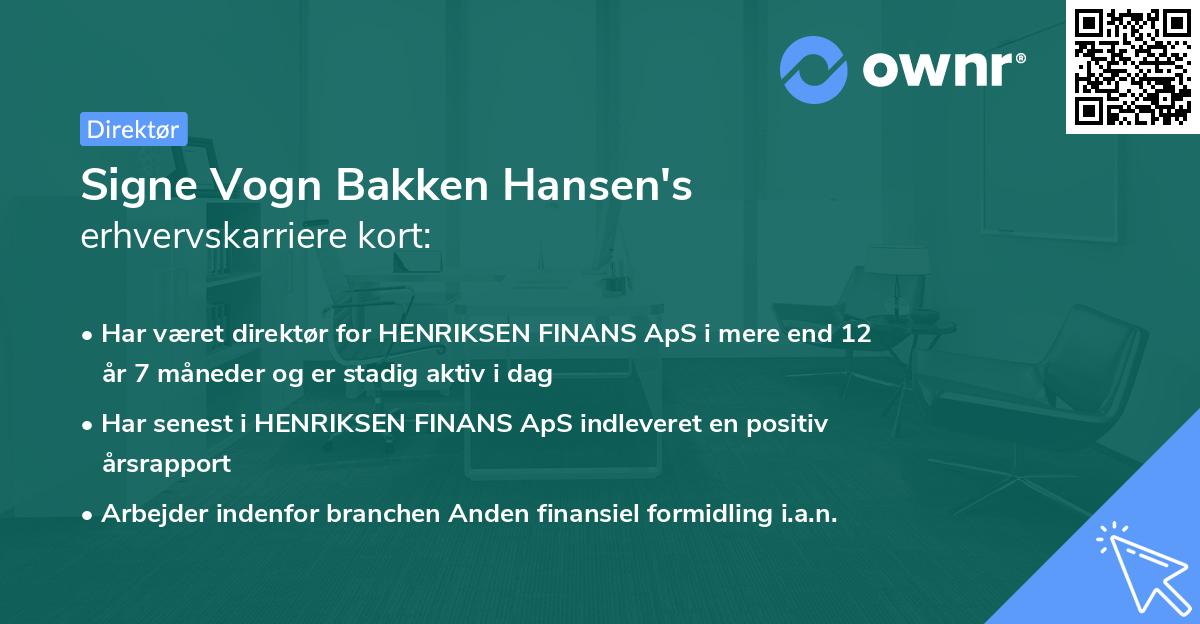 Signe Vogn Bakken Hansen's erhvervskarriere kort