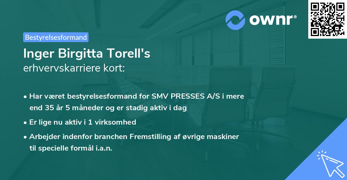 Inger Birgitta Torell's erhvervskarriere kort