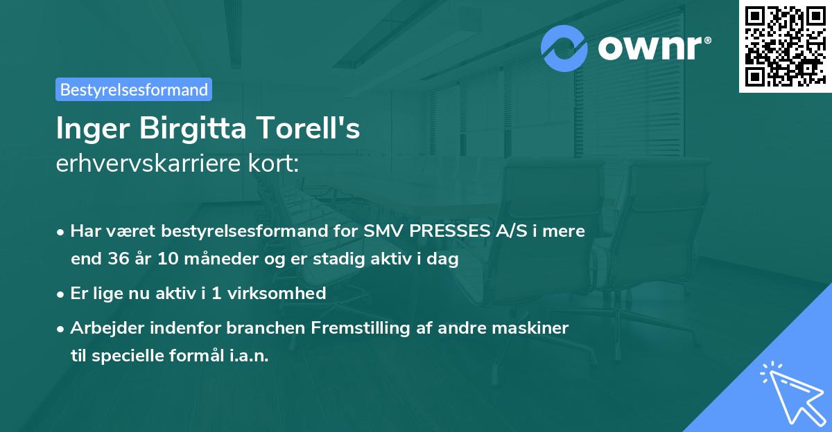 Inger Birgitta Torell's erhvervskarriere kort