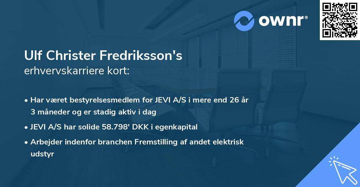 Ulf Christer Fredriksson's erhvervskarriere kort