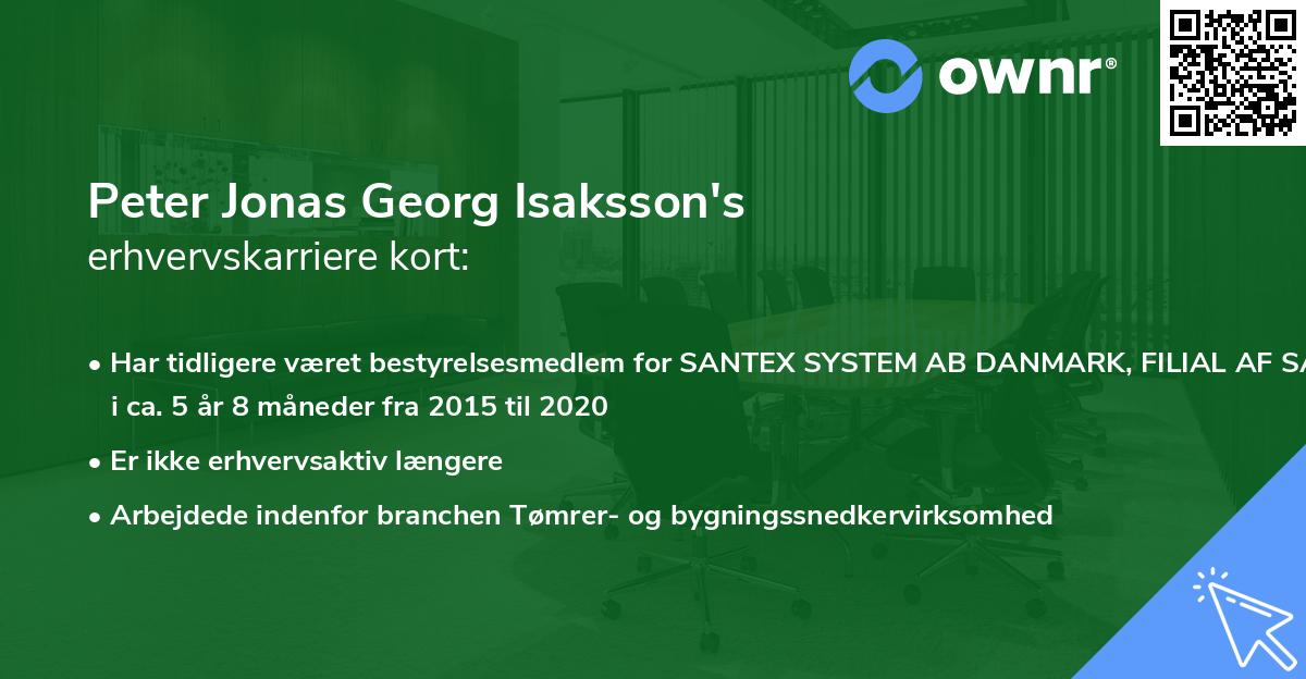 Peter Jonas Georg Isaksson's erhvervskarriere kort
