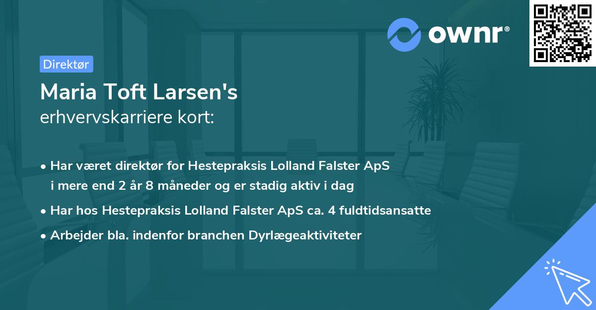 Maria Toft Larsen's erhvervskarriere kort