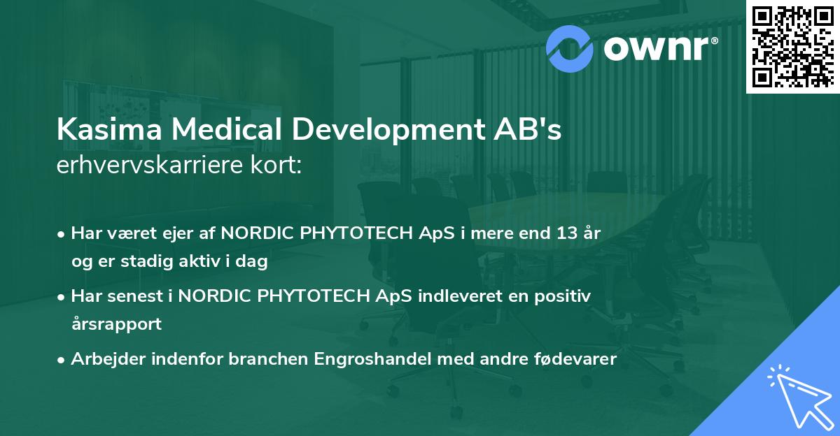 Kasima Medical Development AB's erhvervskarriere kort