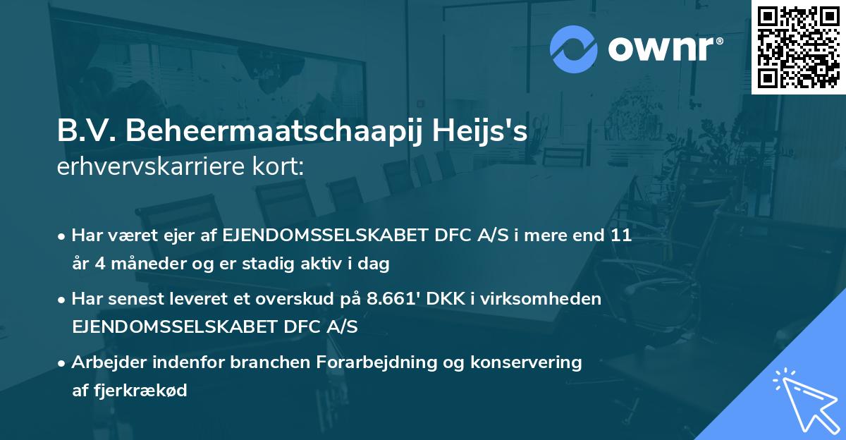 B.V. Beheermaatschaapij Heijs's erhvervskarriere kort