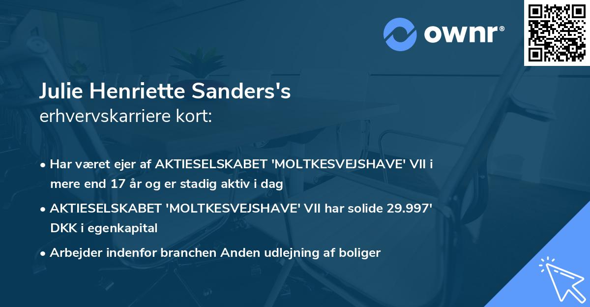 Julie Henriette Sanders's erhvervskarriere kort