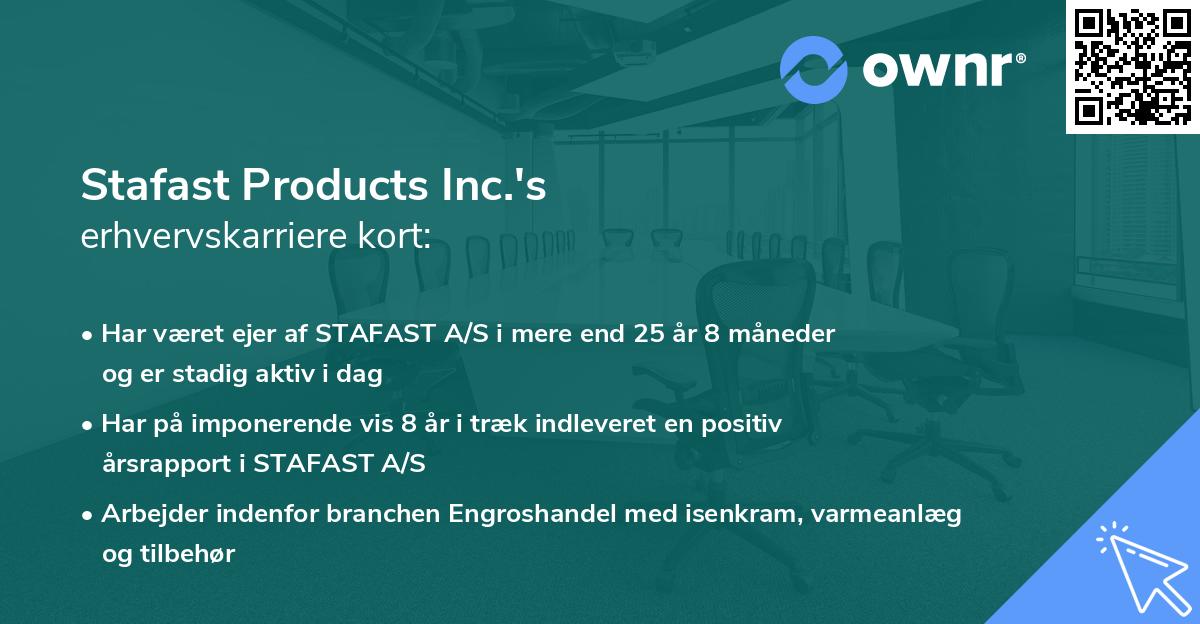 Stafast Products Inc.'s erhvervskarriere kort