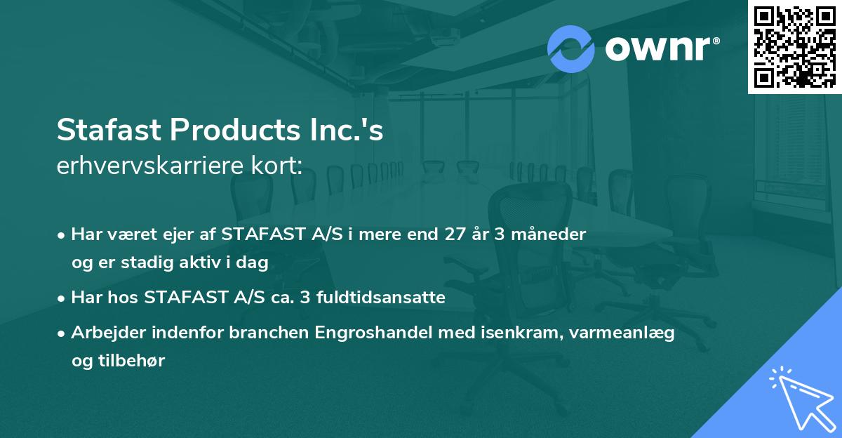 Stafast Products Inc.'s erhvervskarriere kort