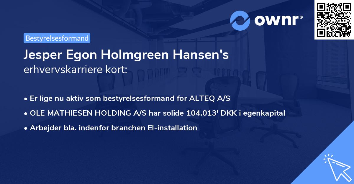 Jesper Egon Holmgreen Hansen's erhvervskarriere kort