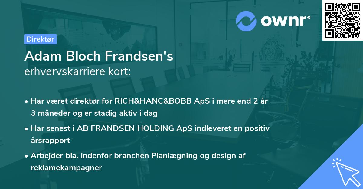 Adam Bloch Frandsen's erhvervskarriere kort
