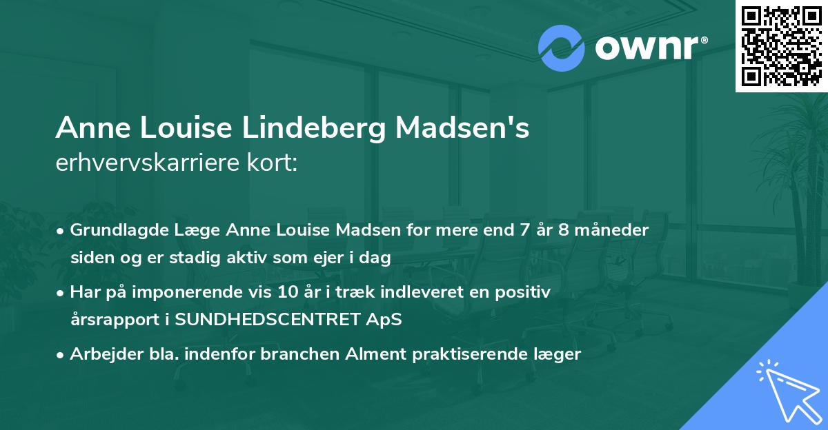 Anne Louise Lindeberg Madsen's erhvervskarriere kort