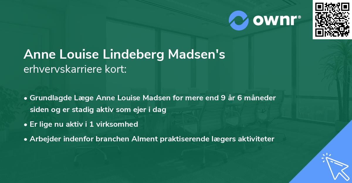 Anne Louise Lindeberg Madsen's erhvervskarriere kort