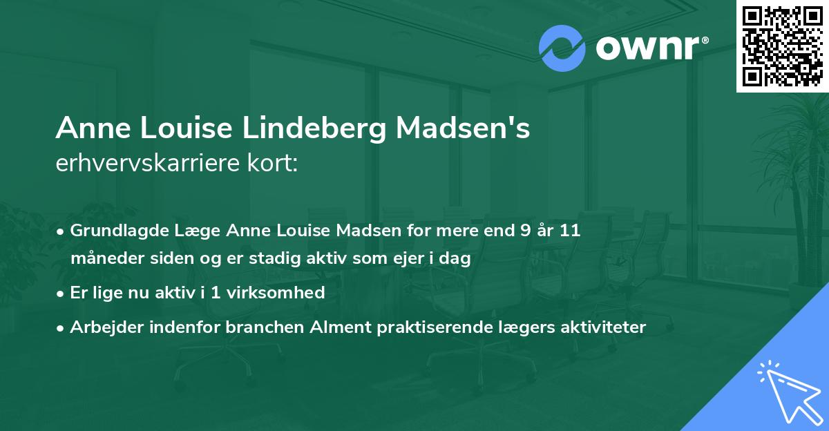 Anne Louise Lindeberg Madsen's erhvervskarriere kort