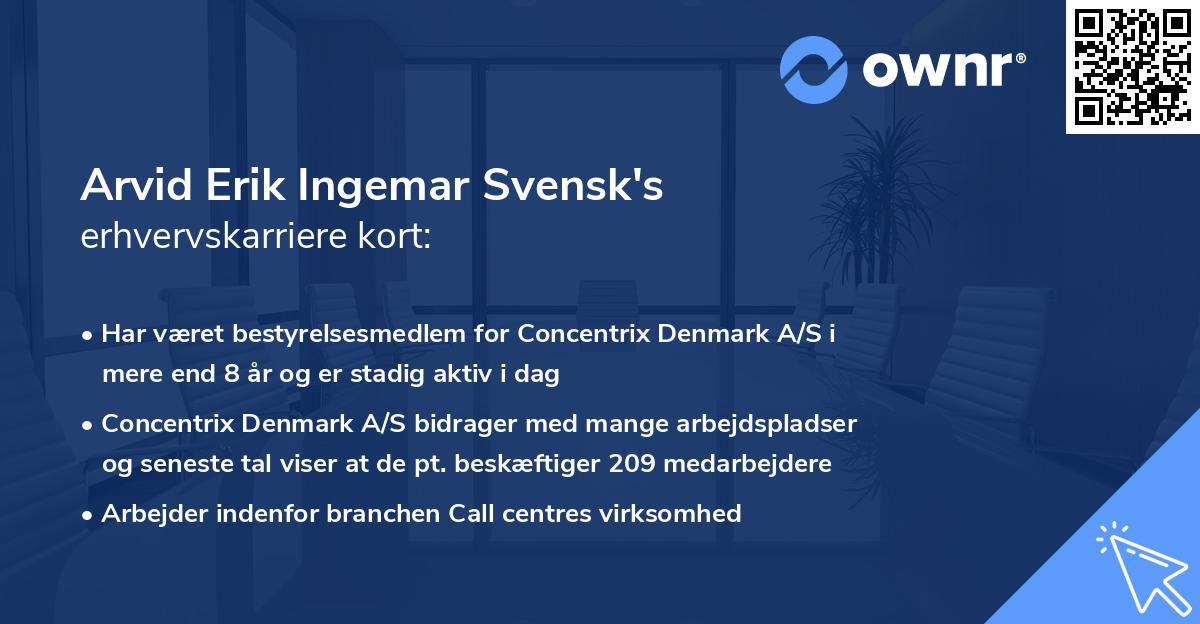 Arvid Erik Ingemar Svensk's erhvervskarriere kort