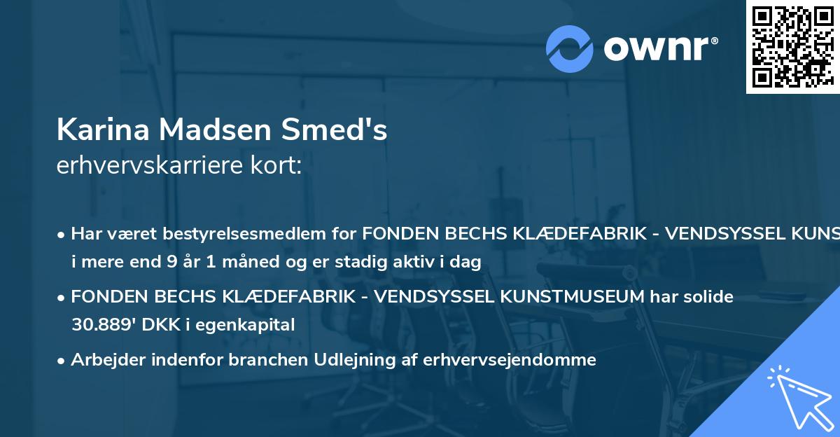 Karina Madsen Smed's erhvervskarriere kort
