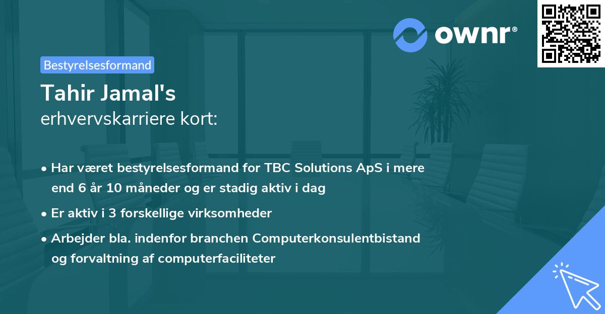 Tahir Jamal's erhvervskarriere kort