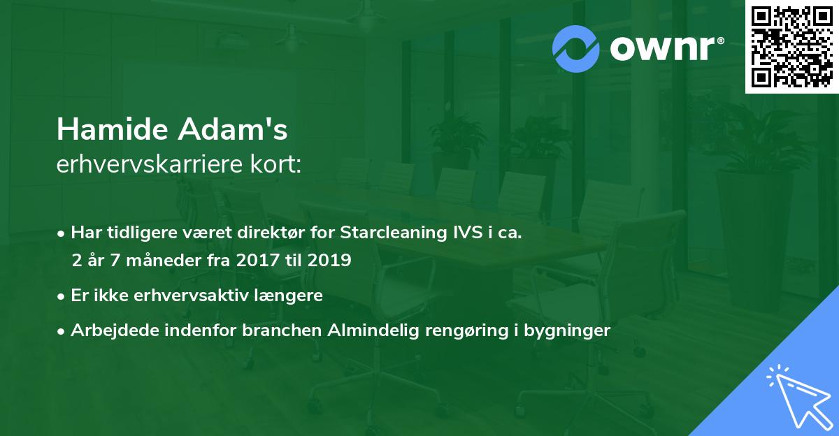 Hamide Adam's erhvervskarriere kort