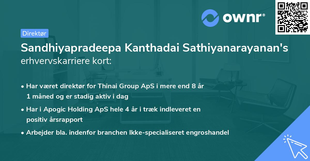 Sandhiyapradeepa Kanthadai Sathiyanarayanan's erhvervskarriere kort
