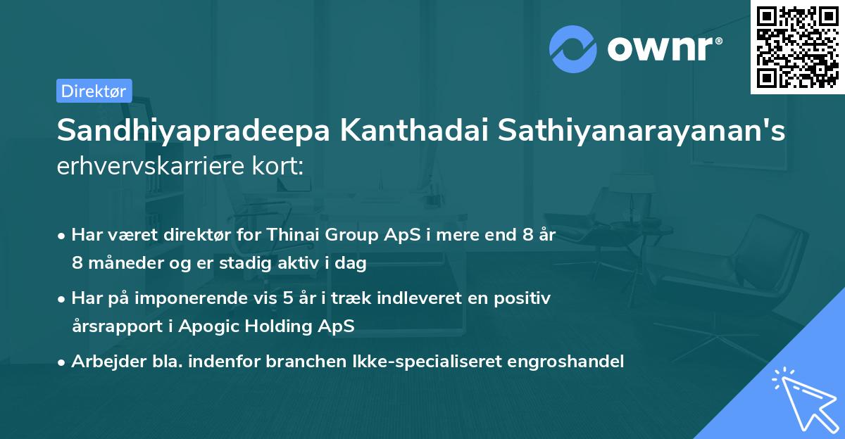 Sandhiyapradeepa Kanthadai Sathiyanarayanan's erhvervskarriere kort