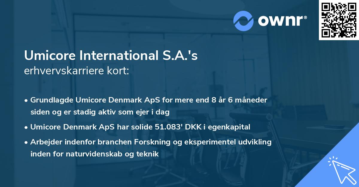 Umicore International S.A.'s erhvervskarriere kort