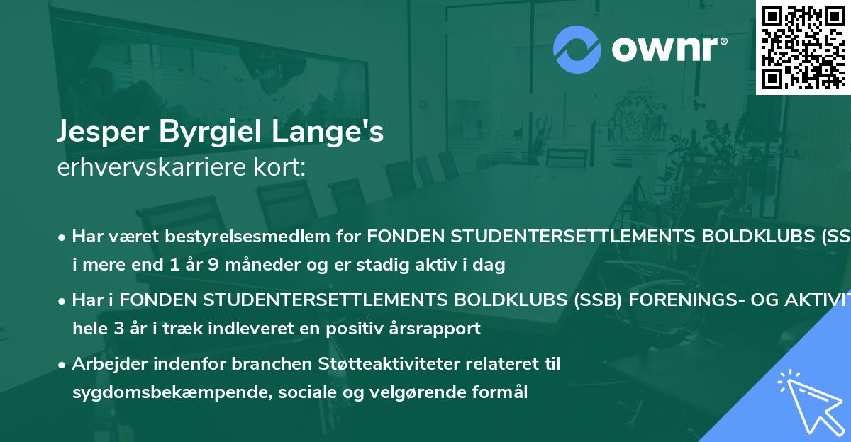 Jesper Byrgiel Lange's erhvervskarriere kort