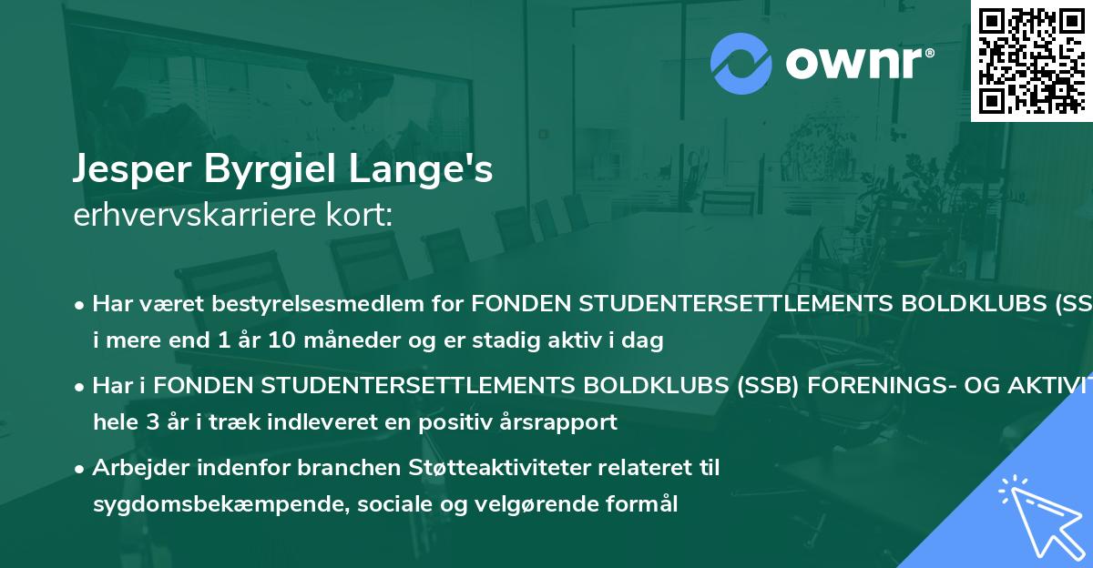 Jesper Byrgiel Lange's erhvervskarriere kort