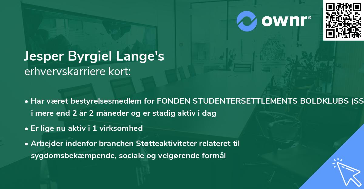 Jesper Byrgiel Lange's erhvervskarriere kort