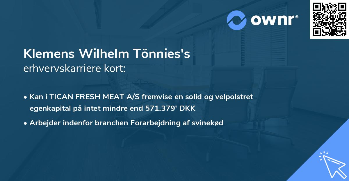 Klemens Wilhelm Tönnies's erhvervskarriere kort