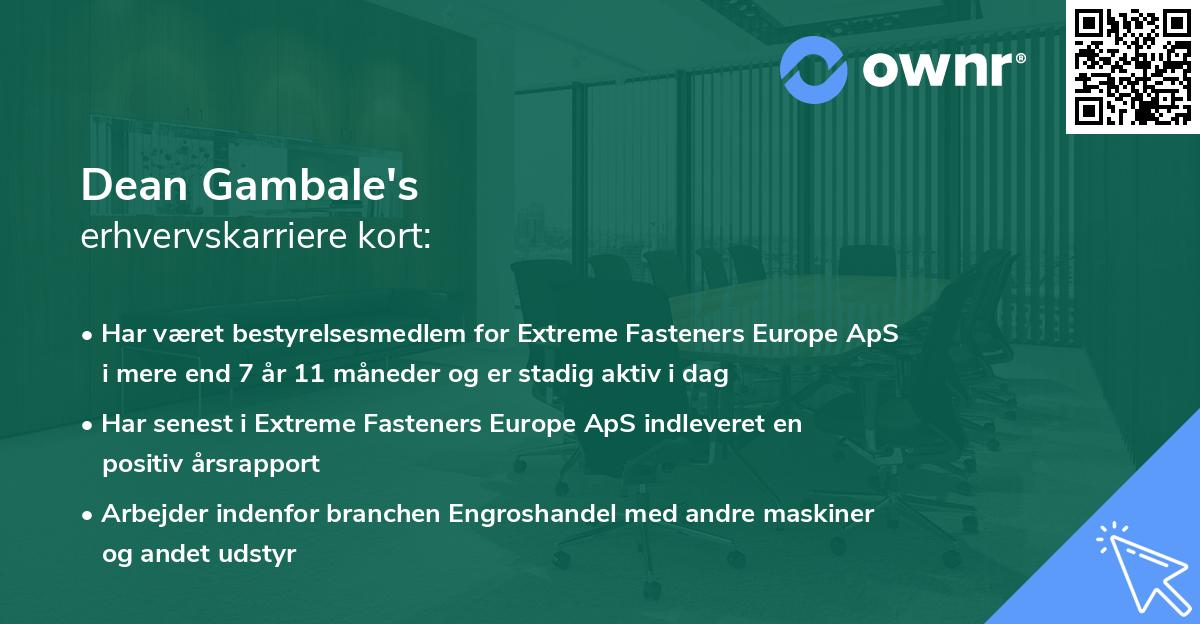 Dean Gambale's erhvervskarriere kort