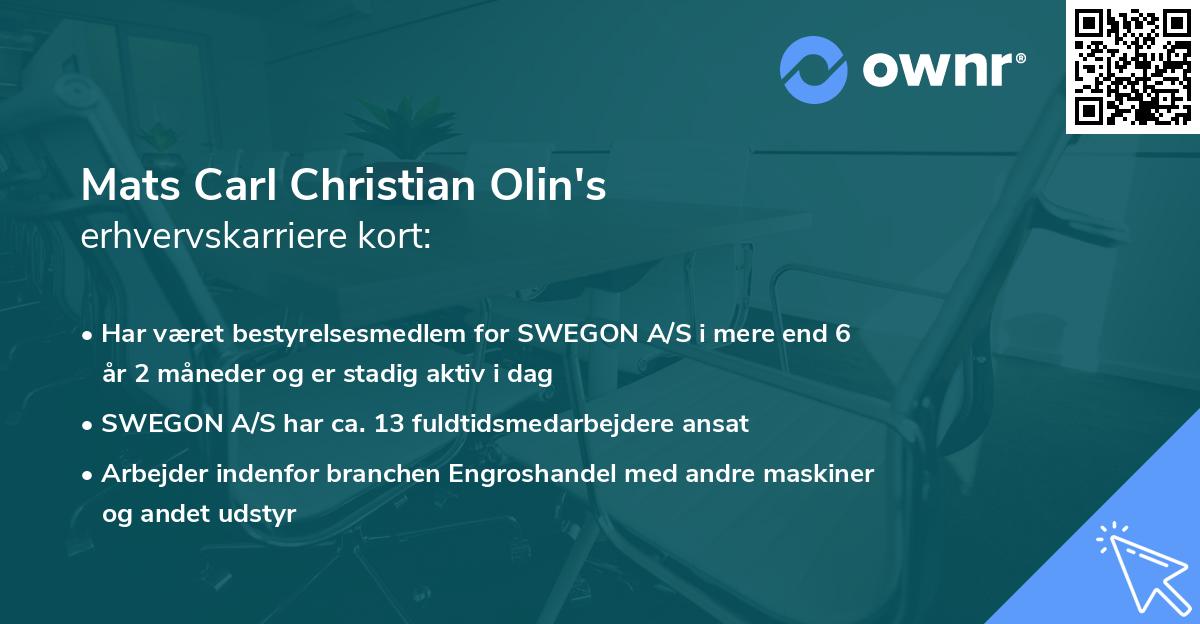 Mats Carl Christian Olin's erhvervskarriere kort