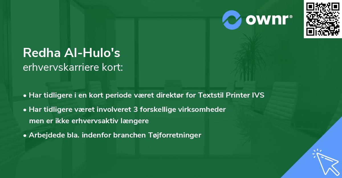 Redha Al-Hulo's erhvervskarriere kort